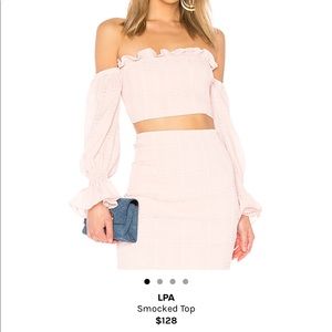 LPA light pink off the shoulders top from REVOLVE